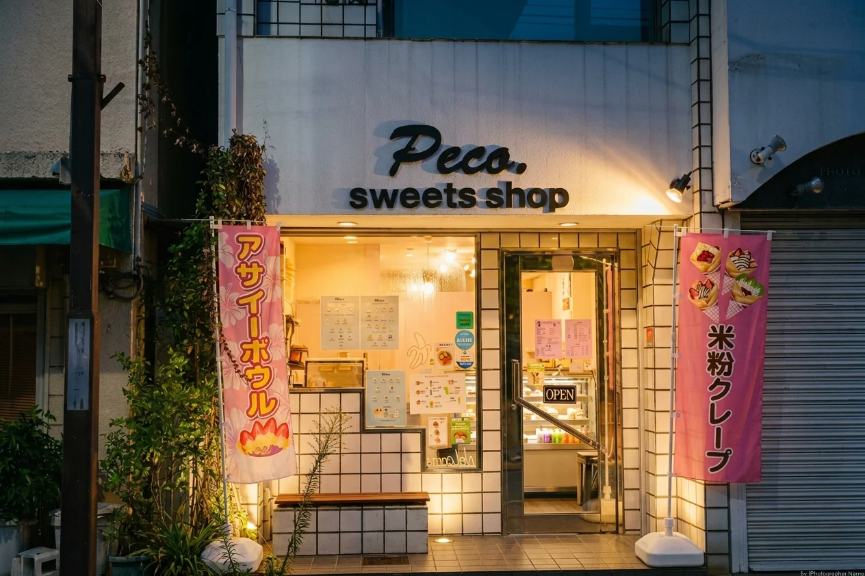 夜のPeco. sweets shop 外観